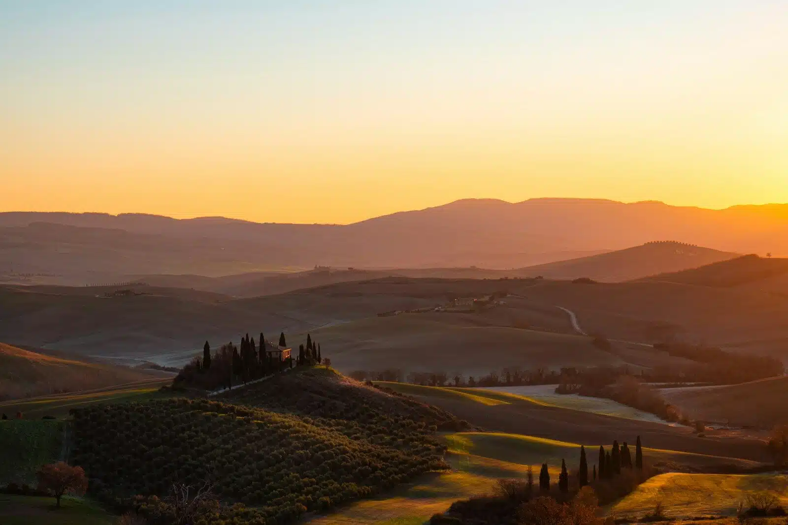 a landscape with hills and trees