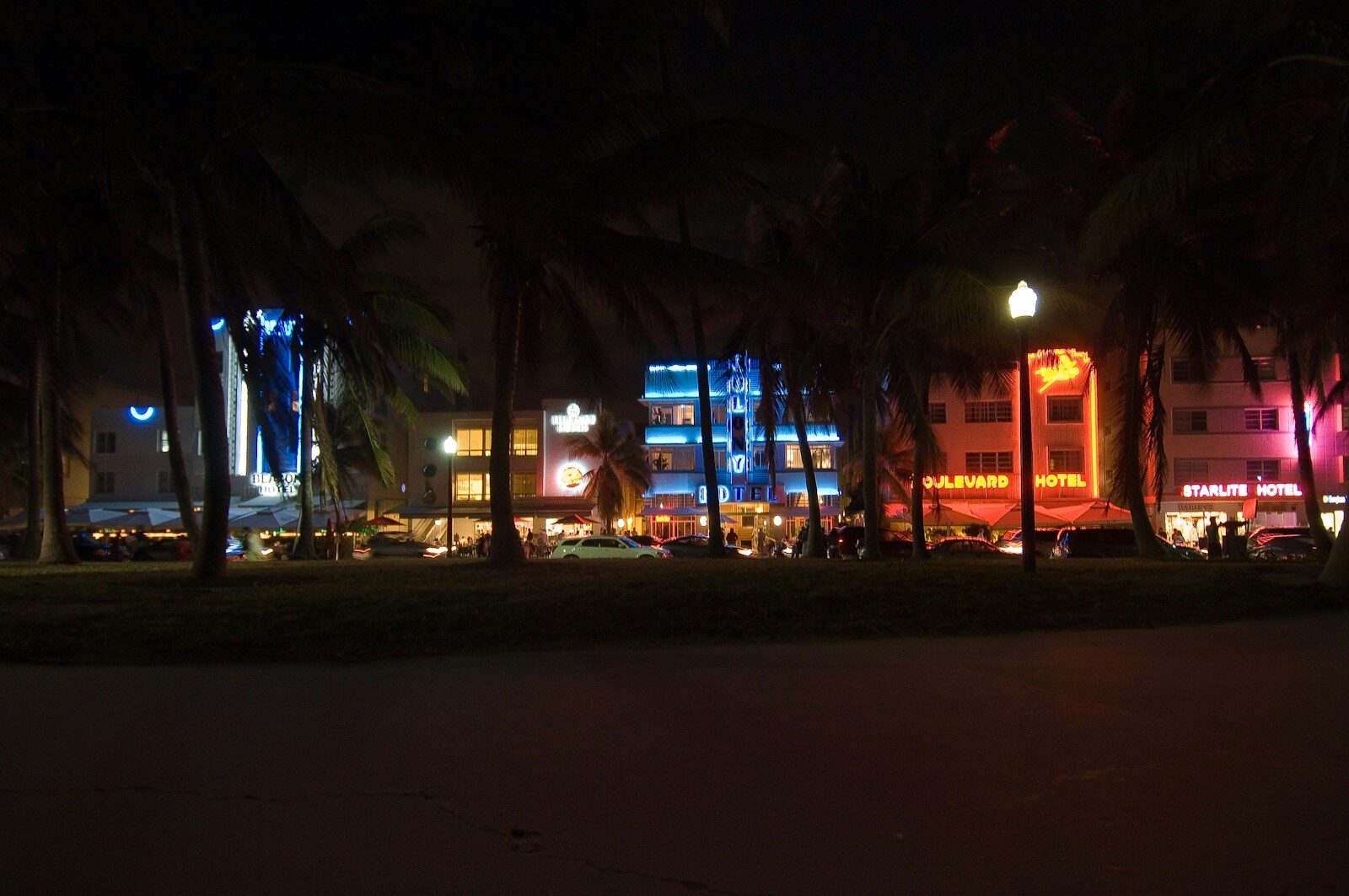 lighted street lights during night time