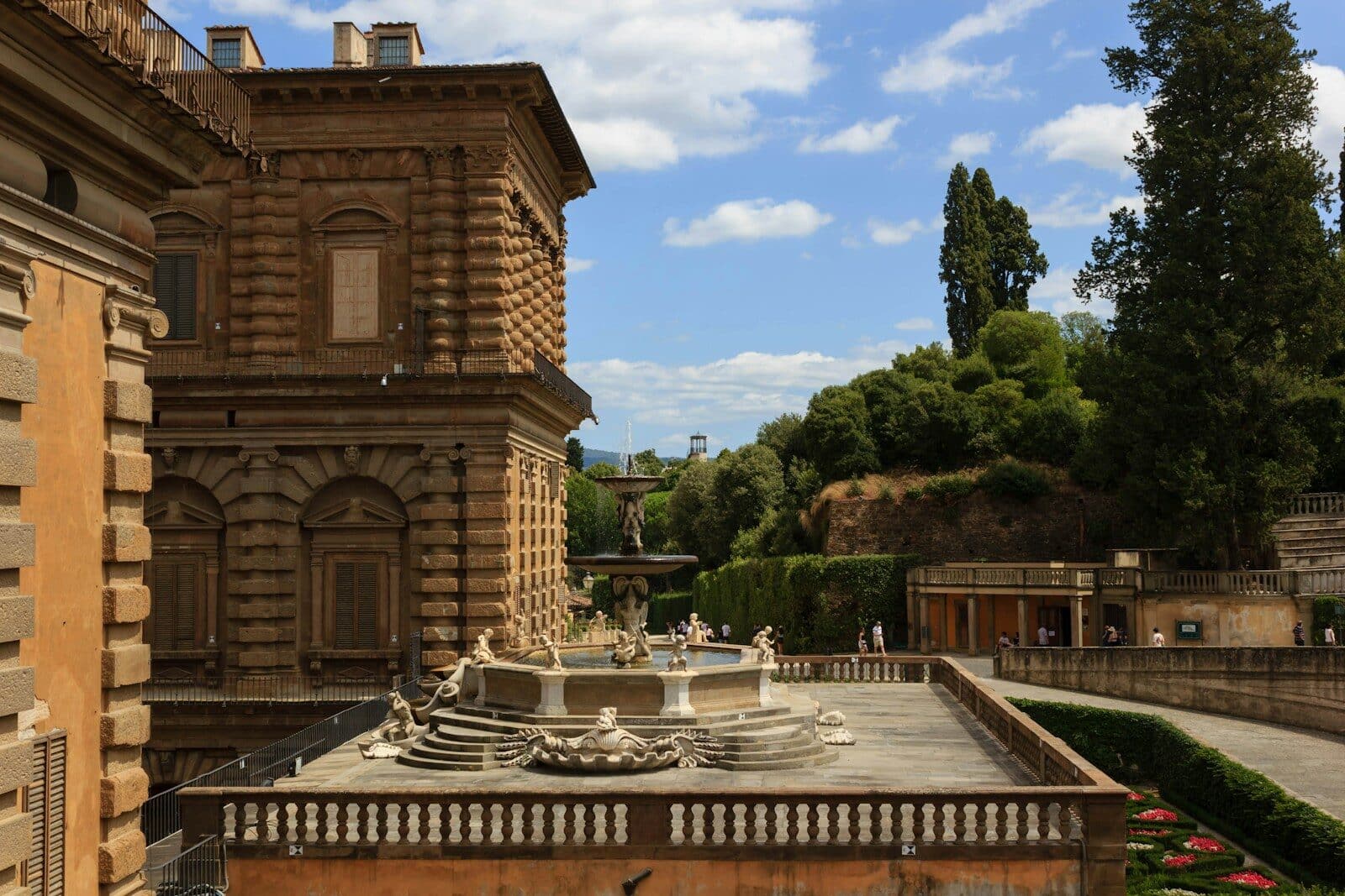 a building with a fountain in front of it